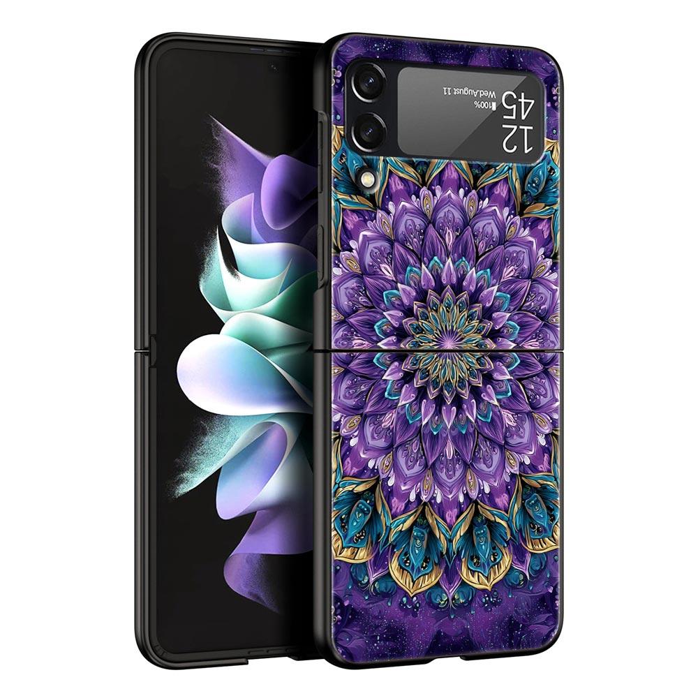 Indian Pattern Mandala Hard PC Phone Case For Samsung Galaxy Z Flip 7 6 5 4 Black Cover For Galaxy Z Flip3 Foldable Fundas Shell