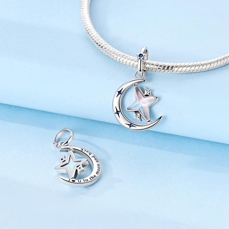 100% Real 925 Silver Charms Bead Luminous Star Moon Sun Dangle Fit Original Bracelet Diy For Woman Jewelry Party