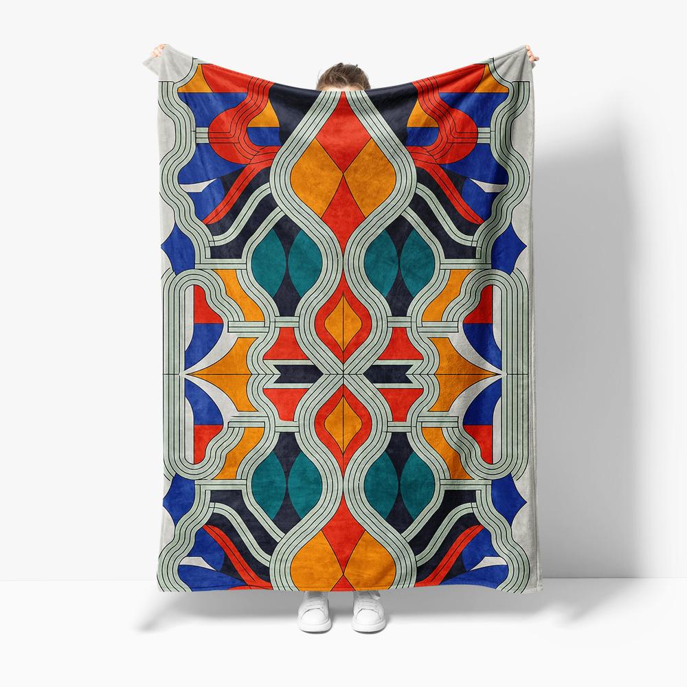 

Geometric Pattern Blanket for Sofa Bed Travel Camping Living Room Office Conditioning Blanket for All Seasons Gifts 75x90cm