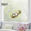 Electrostatic Window Decal Cartoon Cat on The Tree Branch Cling, Cute Watercolor Clear Hair Texture Sticker Butterflies Plants for Kids Room Bathroom
