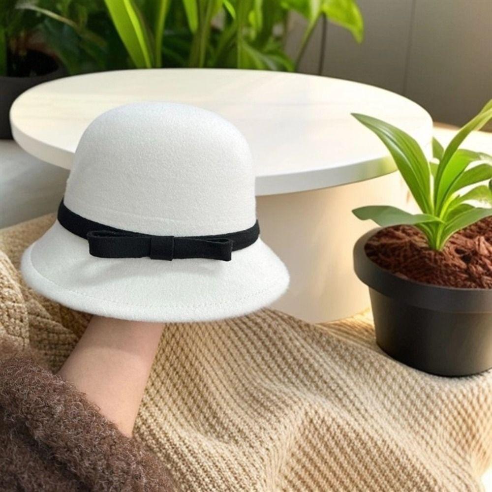 Soft Felt Fedora Hats Bowknot Decoration Bowler Hat Vintage Women Felt Hat  Formal Occasion