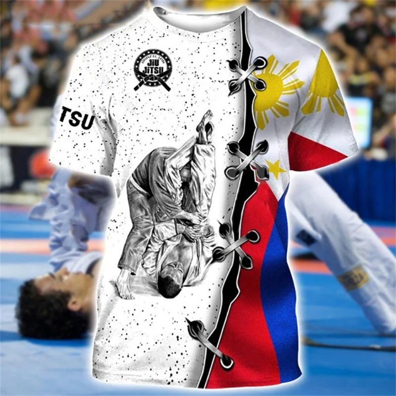 

Brazil Jujitsu Judo T-shirt 3D Japanese Jiu-Jitsu Karate Graphic T Shirts for Men Boxing Sport Short Sleeve Fitness Gym Tops Tee S