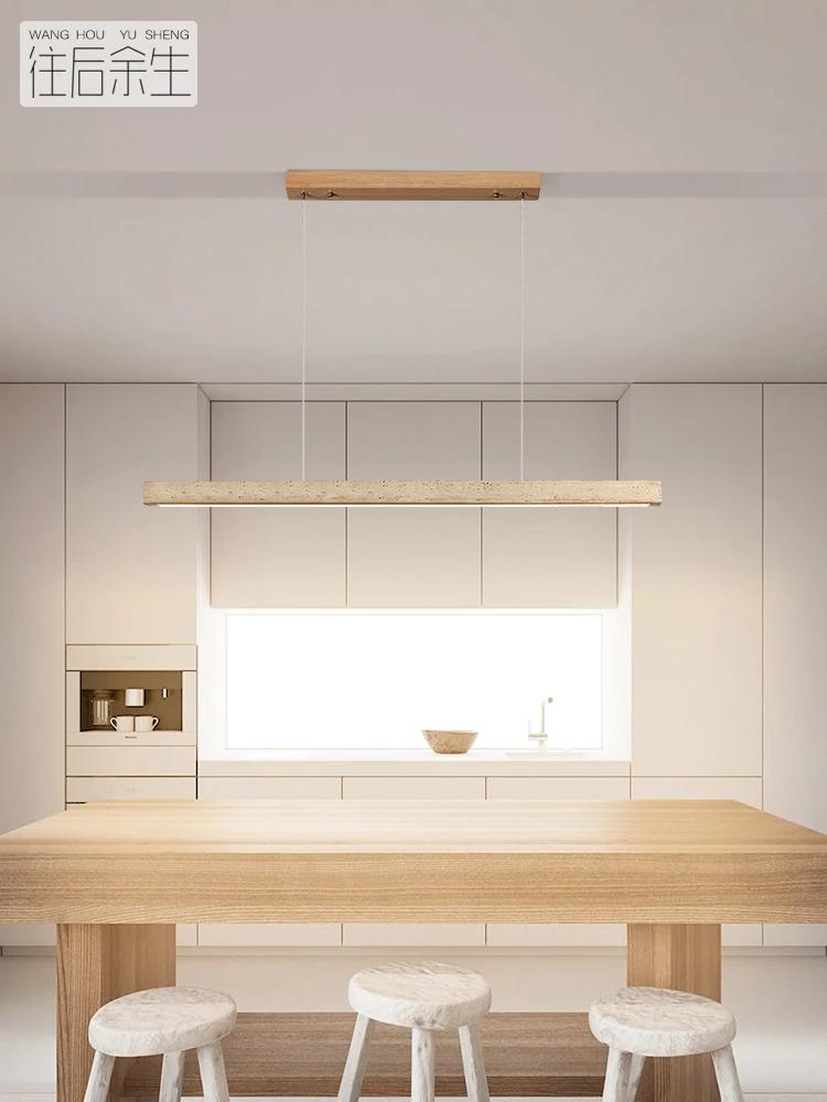 Pendant Lamp Stone Long Strip Chandelier One Line Downlight Restaurant Living Room Office Study Table Light Fixture Wood