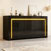 Mobile da soggiorno 140*40*65cm, Cassettiera con 3 cassetti, 2 ante, Mobiletto laterale laccato lucido con striscia luminosa a LED, Credenza con spazio contenitore, Nero