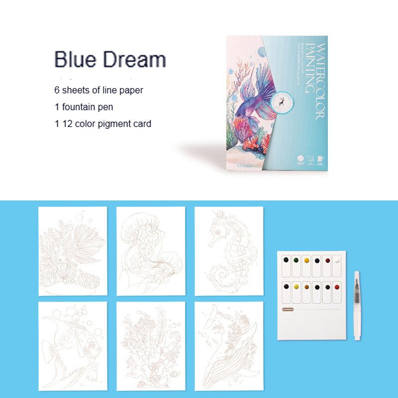 4 Styles Parent Child Watercolor Art Set: 12 Color Solid Color Album with Graffiti Page and Student Stress Relief Coloring