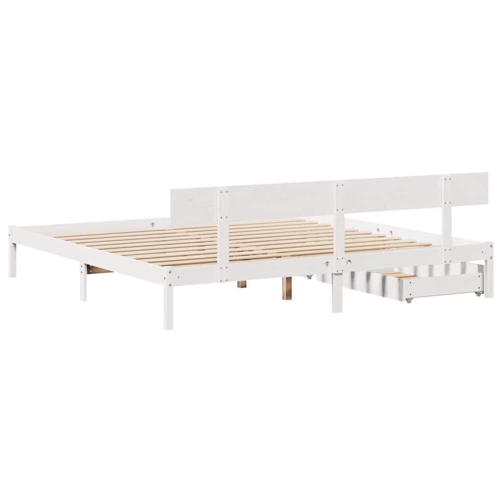 Vidaxl Bed Frame Without Mattress, White, 180X200 Cm, Solid Pine Wood
