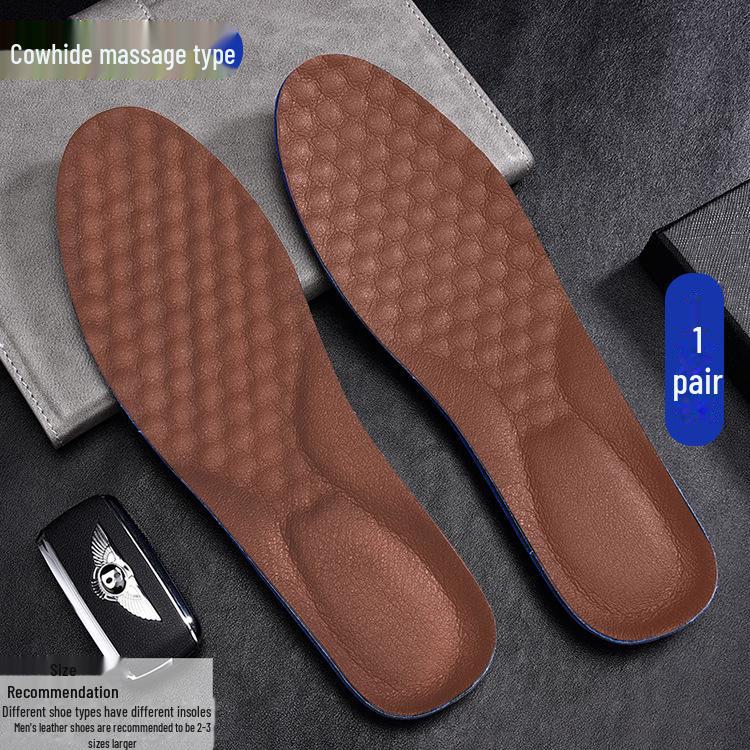 Men's Cowhide Sports Insoles: Sweat Absorption, Deodorizing, Shock Absorption, Breathable Cushioning for Basketball