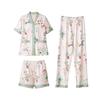 Women's Plus Size Summer Pajama Set - 3 Piece: Short Sleeve Top, Long Pants, Light Ice Silk, Outdoor Wearable, High-End Feel.
