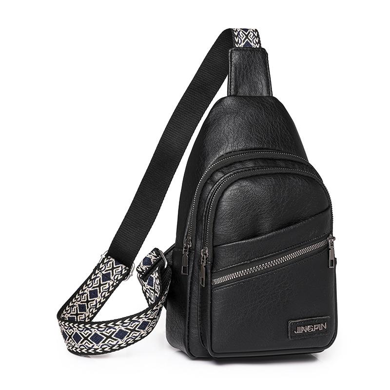 Women's Leather Chest Bag Solid Color Crossbody Bag Stitching Waist Bag Colorful Shoulder Straps