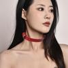 Niche Design Heavy Metal Rivet Red Leather Necklace Collar, A Two-Wear Leather Bracelet Removable Tide