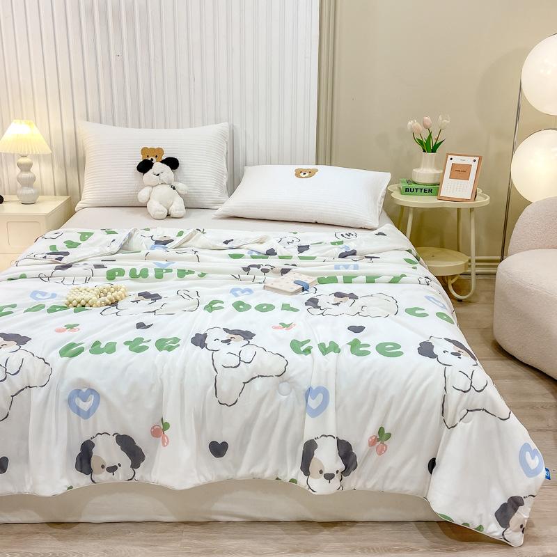 

1 шт. Летнее прохладное тонкое одеяло из ледяного шелка с принтом, Летнее одеяло для кондиционирования воздуха, можно стирать в машине, Мягкий домашний текстиль для постели 150x200cm