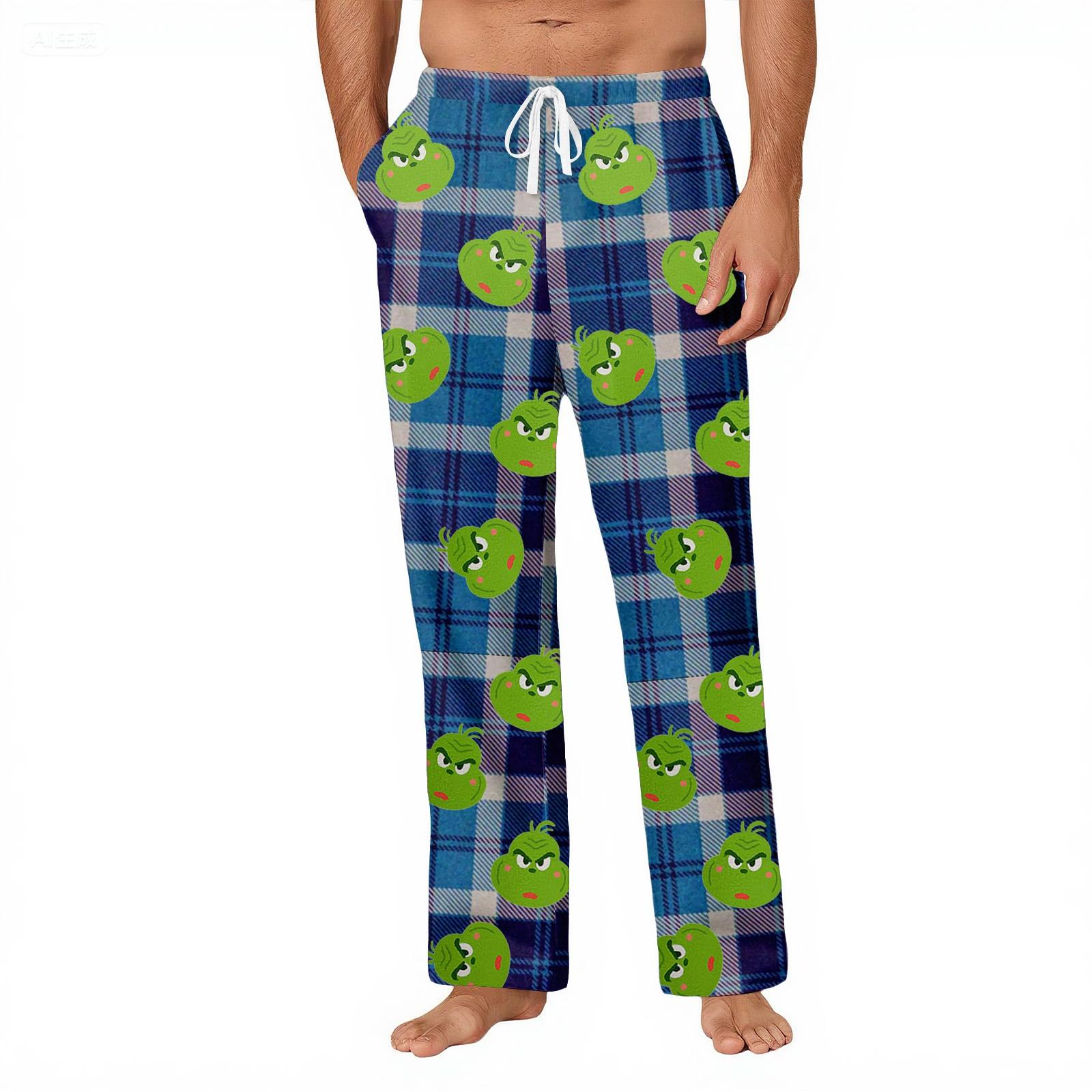 

Men s Striped Plaid Print Pocket Casual Pants Home Pajama Pants L