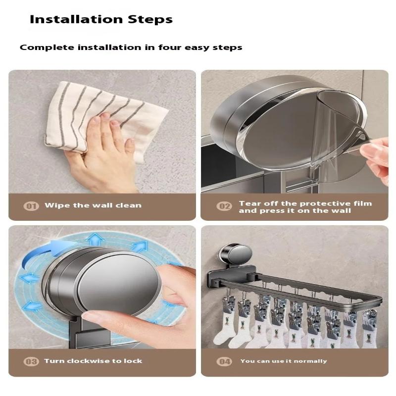 Suction Cup Drying Rack Foldable with 14 Clips Wall Mount Space Saving Hanger for Socks Underwear Baby Laundry