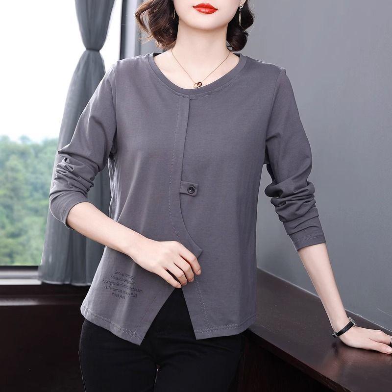 Women's Plus Size Autumn 2025 Irregular Long Sleeve Top for Middle-Aged Moms