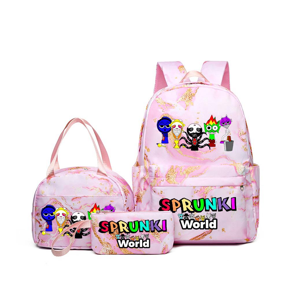 Rhythm Box Music Game Heat Transfer Backpack Sprunki Primary and Secondary School Students Children's Cute Schoolbag Three-piece Set