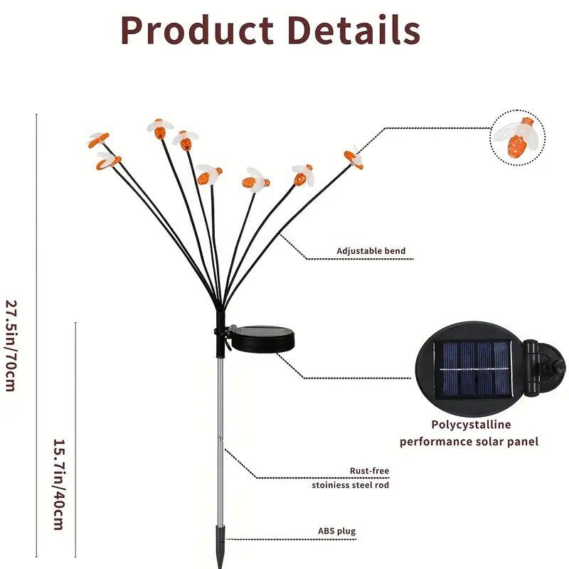 1PC 6/8-Headed Solar Bee Light Warm LED Outdoor Decorative Fairy Lights,Landscape Lighting For Garden,Yard,Lawn,Pathway,Terraces