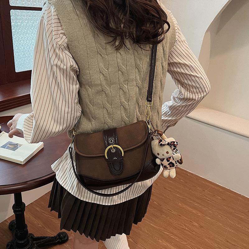 Vintage Autumn Underarm Bag Women'S Fashion French Splicing Contrasting Color Pea Bag Shoulder Baguette Bag