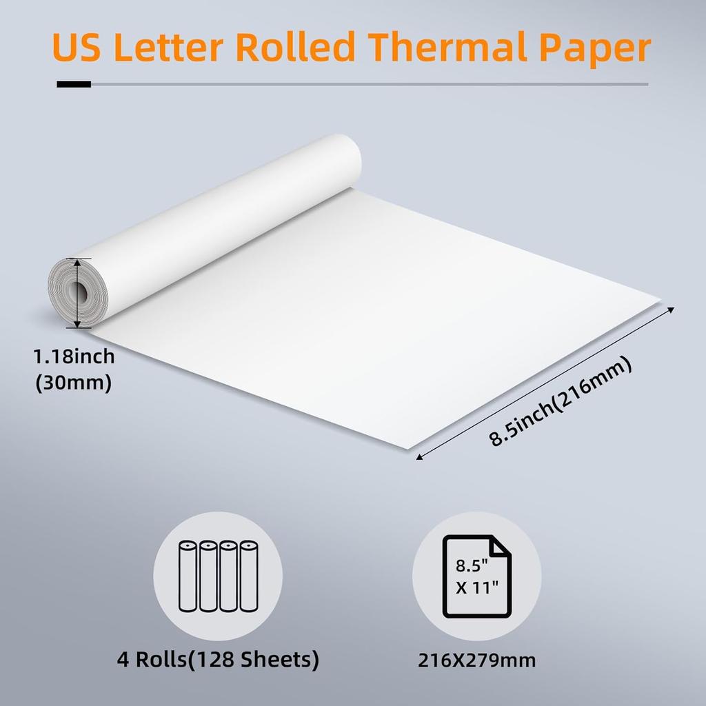 Bagana US Letter Thermal Printer Paper 8.5 x 11 Inch 4 Rolls Multipurpose Inkless Rolled Thermal Printing Paper Compatible with Letter Portable