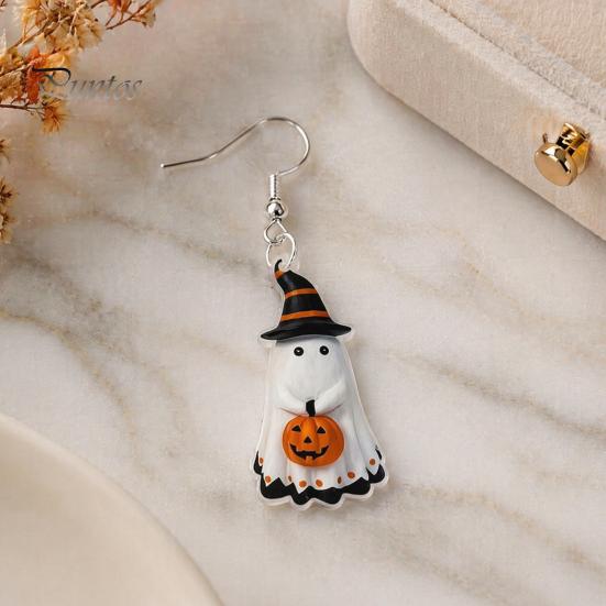 Lightweight Acrylic Earrings Cute Ghost Earrings, with Pumpkin Wizard Hat Decor, Holiday Themed Jewelry Halloween Drop Pendant Party