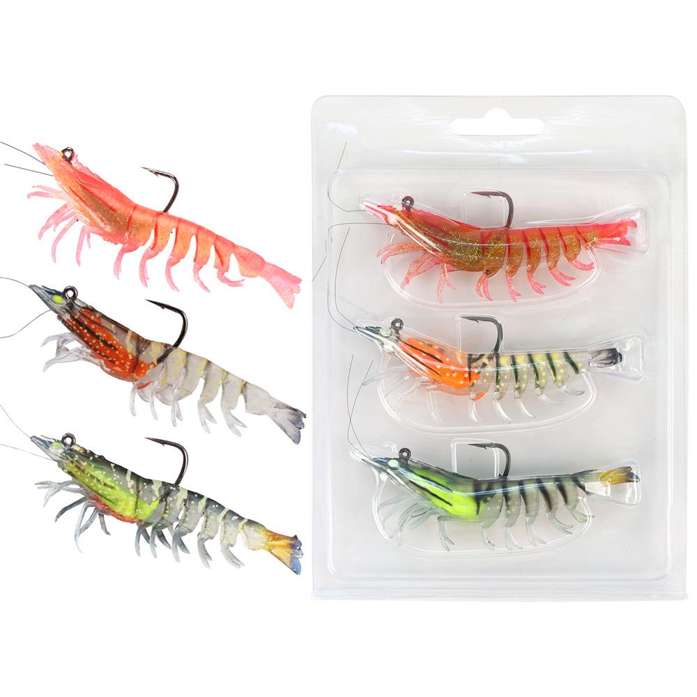 Shark-Like 3-Piece Stainless Steel Artificial Soft Bait Shrimp-Shape with Hooks for Bass Fishing