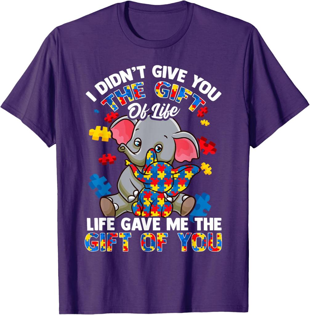 Elephant Autism Awareness Gift Of Life Graphic Tee Men Casual Short Sleeve T-Shirt