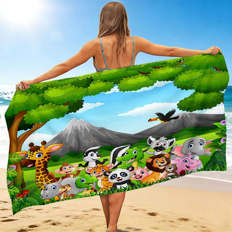 1Pc Jungle Animal Beach Towel, Quick Dry, Multi-Use for Beach Pool Gym Yoga Home Travel, Christmas, Halloween, Xmas Gift M928358