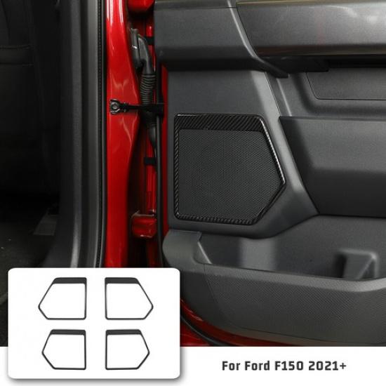 Front & Rear Door Speaker Horn Frame Trim Cover For Ford F150 + Carbon Fiber