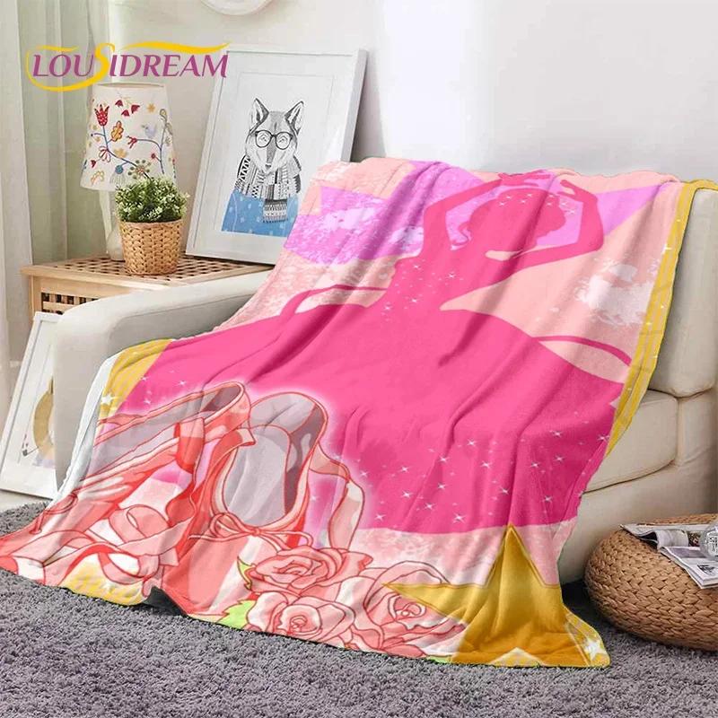 Urocza Dziewczynka Baletnica Wróżka Kreskówkowa Miękki Koc Flanelowy do Łóżka Sypialni Sofy Pikniku, Koc do Okrycia na Zewnątrz Rekreacja Prezent