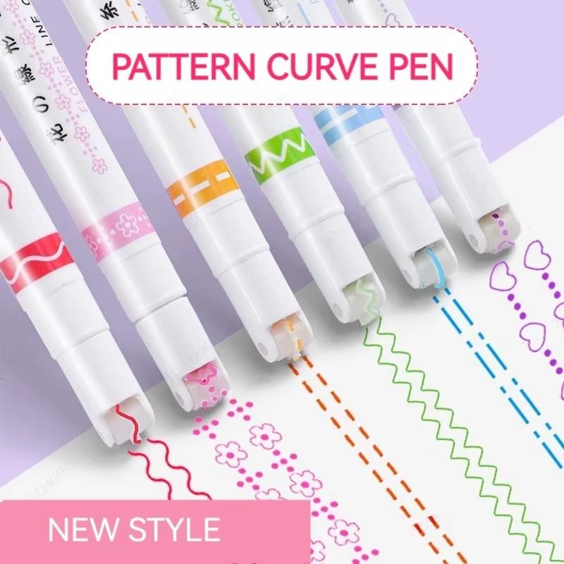 3/6pcs Flower Shape Outline Pens Curve Roller Tip Pen Highlighter Marker Stationery Graffiti Scrapbook Line Drawing Tool TMZ