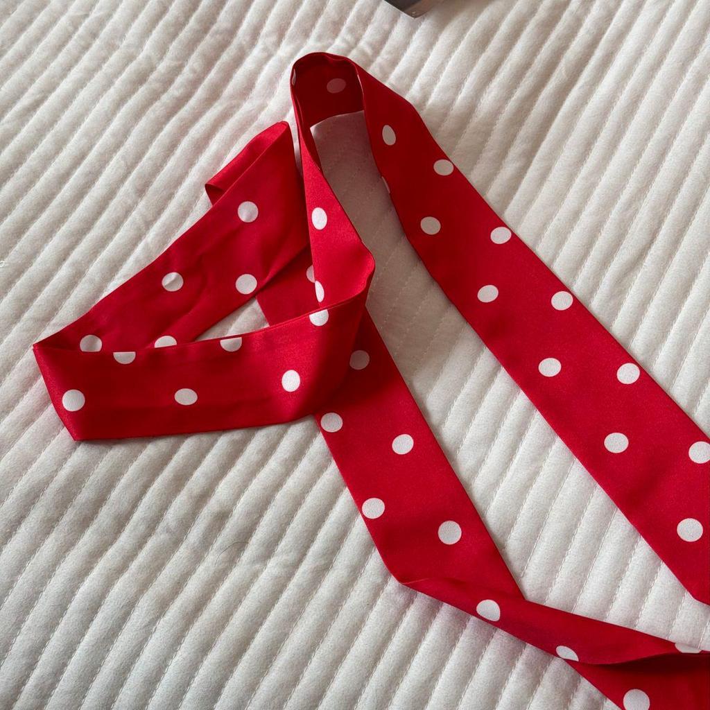 Elegant Polka Dot Silk Scarf & Headband Ribbon: Versatile Hair Accessory for Ponytails or Bags.