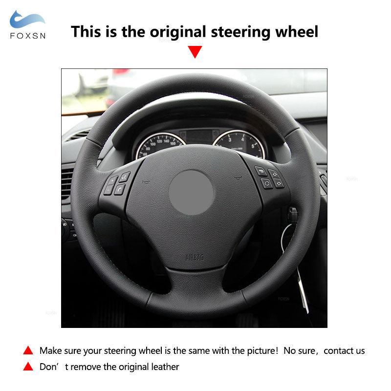 For BMW 3 Series E90 E91 2005-2011 X1 E84 2010-2013 Perforated Leather Hand-stitched Car Steering Wheel Cover Protective Trim
