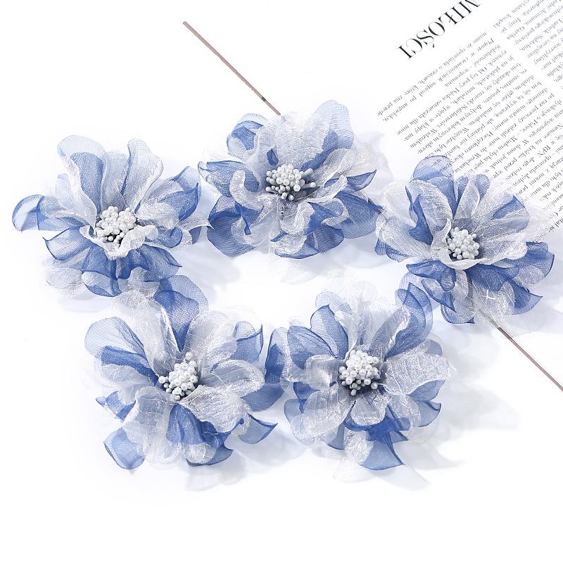5Pcs Artificial Flowers Heads Chiffon Yarn Fake Flowers For Home Decor Marriage Wedding Decoration Craft Garland Gift Accessory