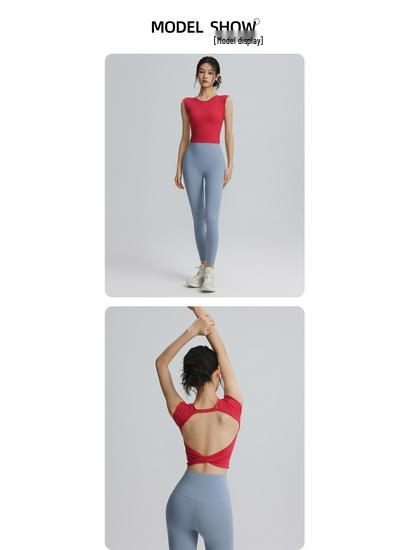 Women's Short Sleeve Backless Sports Top with Bra Pads - Quick Dry, Beautiful Back, Ideal for Pilates & Yoga.