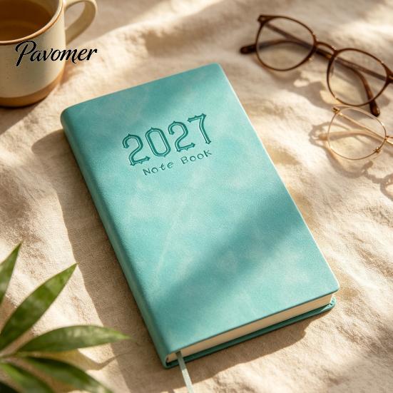 Gift for Students Professionals 2027 A6 Weekly Planner, 365 Day English Schedule Pocket Notebook Compact Travel Diary with Ribbon Bookmark,