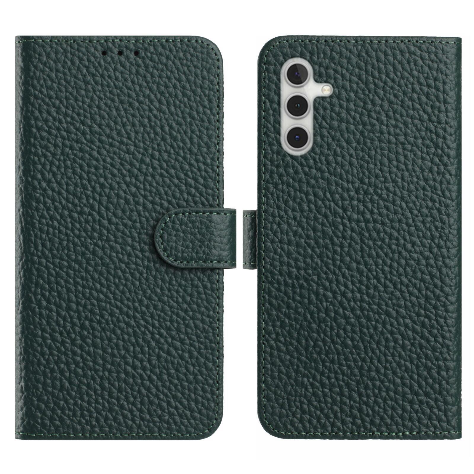 

For Samsung Galaxy A16 5G/4G Case Wallet Stand Litchi Texture Genuine Cow Leather Flip Phone Cover Green