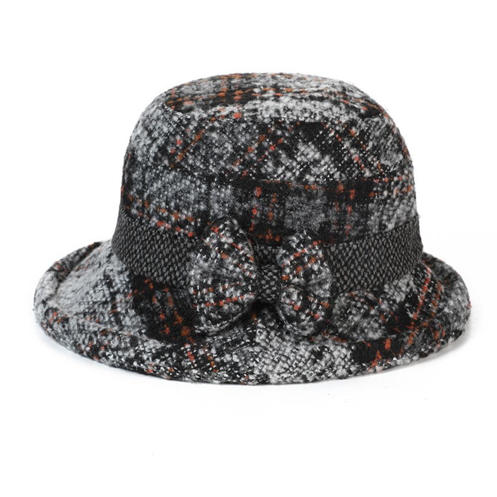Tweed Fisherman Hat Thickened Warm Bowler Hat Elegant Bucket Hat  For Ladies