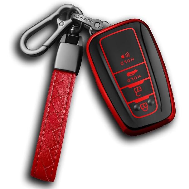 Sindeda Compatible With Toyota Key Fob Cover With Leather Keychain,Soft TPU Full Cover Protection,Key Fob Case For RAV4 Camry Avalon Corolla красный