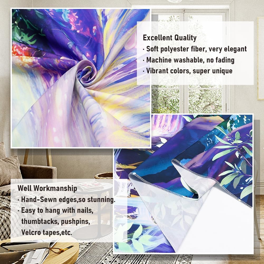 Amonercvita Blacklight Forest Tapestry Neon Tree Waterfall Tapestries UV Reactive Galaxy Space Tapestries Colorful Floral Plants Tapestry Wall