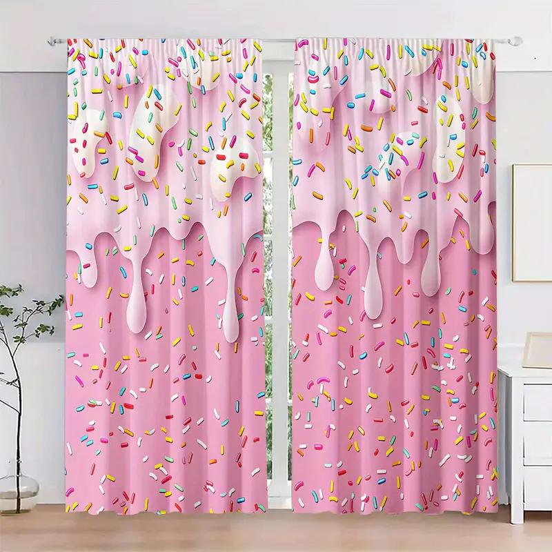 2pcs - Pink dessert - Printed curtains   suitable for home decoration in bedrooms and living rooms