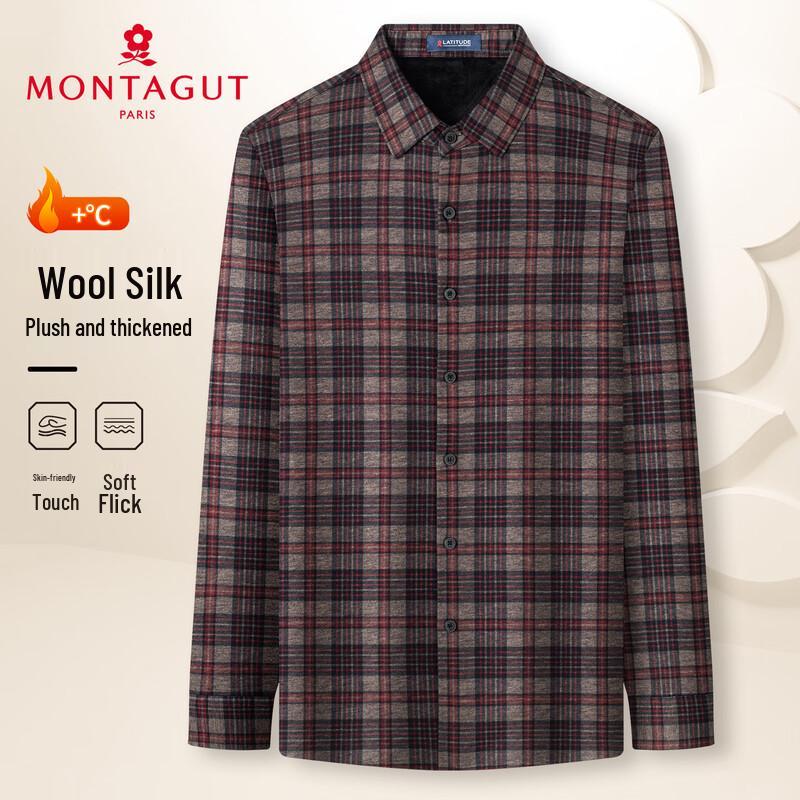 MONTAGUT Men's Plush Wool Silk Blend Business Casual Shirt