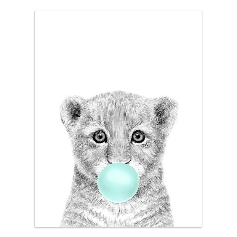Nordic Kids Room Teal Bubble Elephant Giraffe Child Animal Minimalist Wall Art Print Canvas Painting Posters for Home Decor