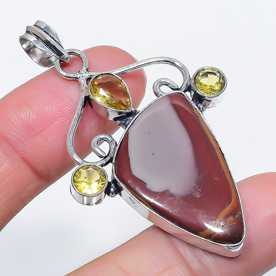 Natural Noreena Jasper, Citrine 925 Sterling Silver Jewelry Pendant 2.36" Z3K59