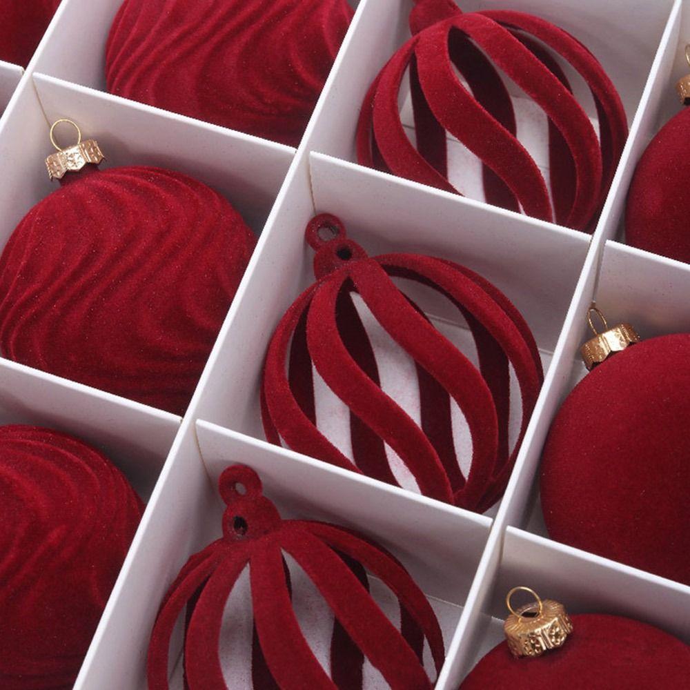 9/12/30 Pcs/set flannel Christmas Ball Set Hollow-out 6/8cm Xmas Tree Hanging Pendant Hanging Red Christmas Decorations