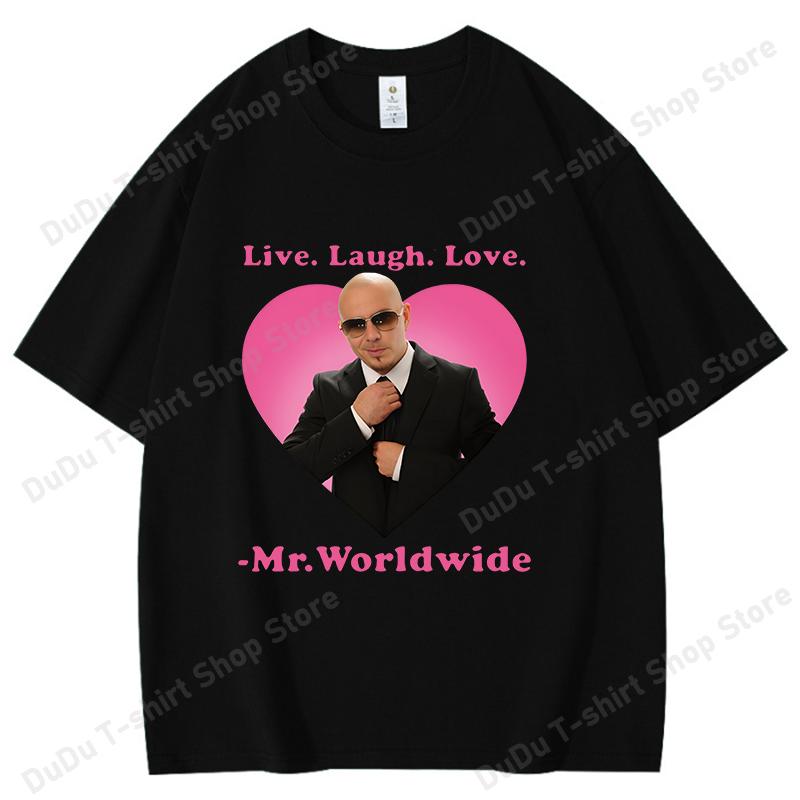 New Women s Men s Summer T Live Laugh Love Mr. Worldwide Pitbull Graphic T-shirt Retro Cotton T-shirt Short Sleeve Tops S разноцветный