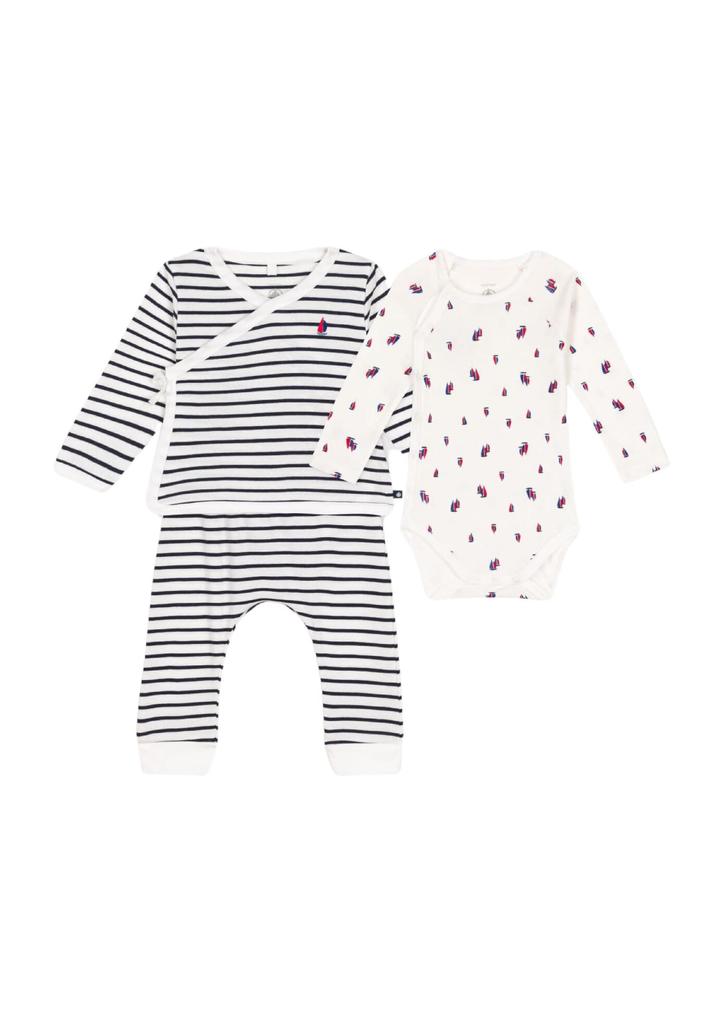 Baby set A0BNA 12 months 74cm [Petit Bateau] 3-piece Off-white/Navy