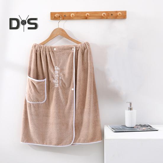 Men Bath Towel with Pocket Coral Fleece Quick Absorbent Adjustable Waist Button Closure Towel Wrap Skirt Sauna Towels Men Wrap Robe for Gym Spa Beach