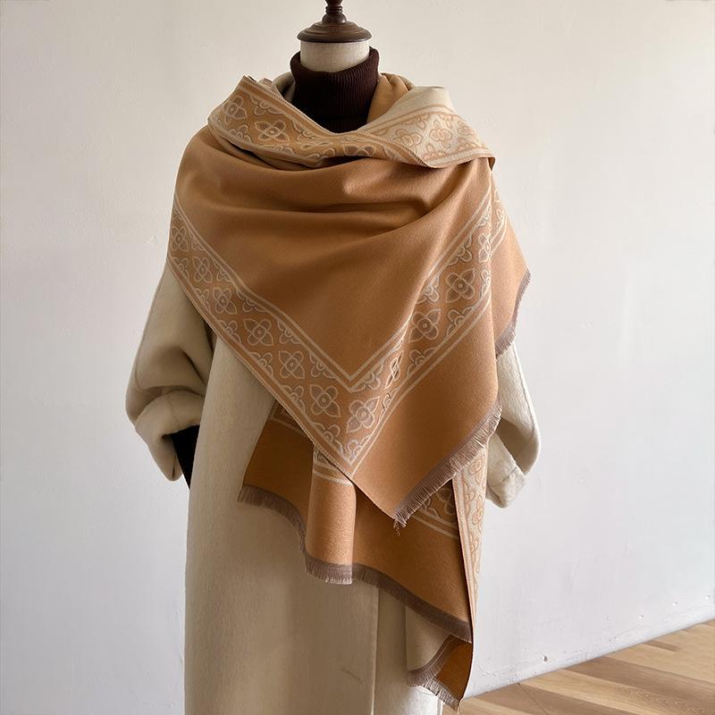 Autumn And Winter Imitation Cashmere Scarf Women'S Color Matching Ethnic Style Dual-Purpose Air Conditioner Shawl Student Scarf Decoration Outside