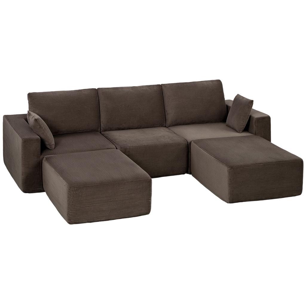 Modular U-Shaped Sofa 287 cm, Frameless, Wide Deep Corduroy Seat, High-Density Foam, No Assembly, Khaki