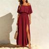 Damen schulterfreies farbiges Strandkleid mit elastischer Taille