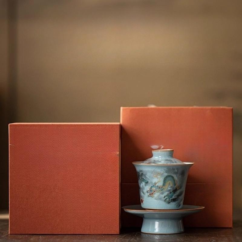 

Гайвань Саньцай, можно открыть один высококлассный Жуский фарфор, бытовой керамический чайный набор для кунг-фу, чайная чашка, чайная пиала, набор из трех предметов